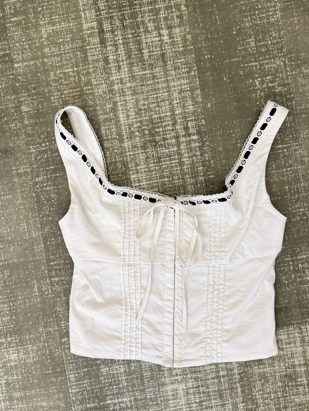 White Lace-Trim Corset Camisole with Front Tie